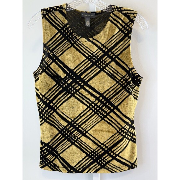 Vintage Banana Republic Gold Black Knit Tank Top | Made in Israel | M - Picture 1 of 7